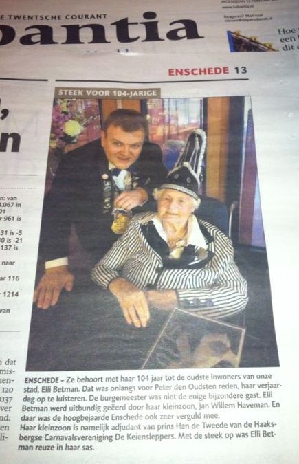 104 jaar Elli Betman Heikes en dat mag in de krant