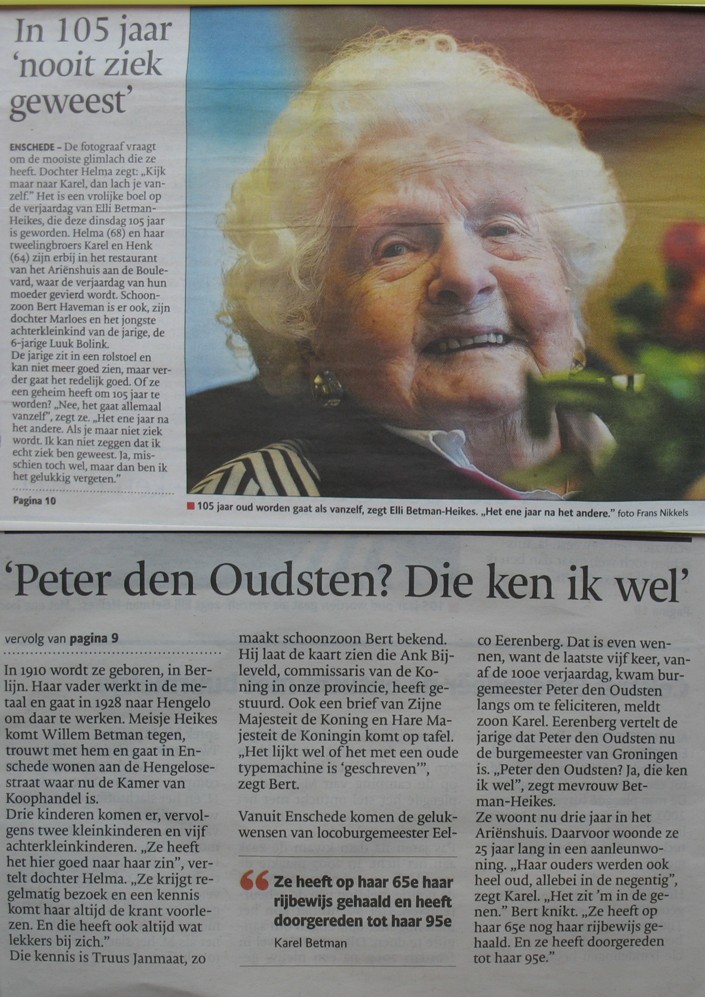 Tubantia 105 jaar nooit ziek